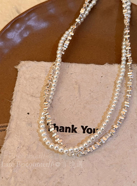 极速碎银子仿珍珠双层项链女法式轻奢小众锁骨链气质名媛2.023新
