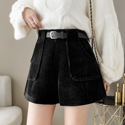 极速灯芯绒短裤女秋冬款20u21年新款百搭高腰宽松a字阔腿裤子外穿