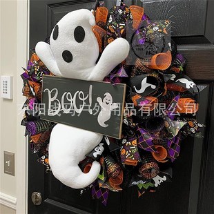 boo wreath white ghost hanging 极速 doorplaUte Halloween