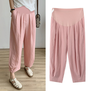 薄款 外穿大码 宽松孕妇休闲裤 新品 夏款 夏季 九U分裤 阔腿 粉色孕妇裤