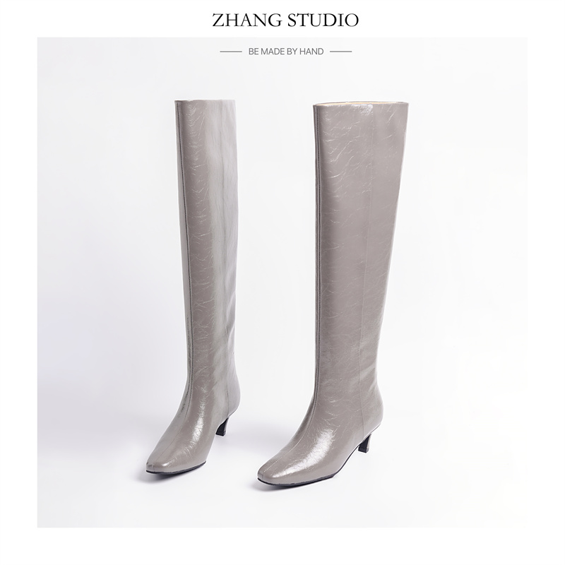 跟高4cm/34-39/622高定版方头小猫跟高筒骑士靴