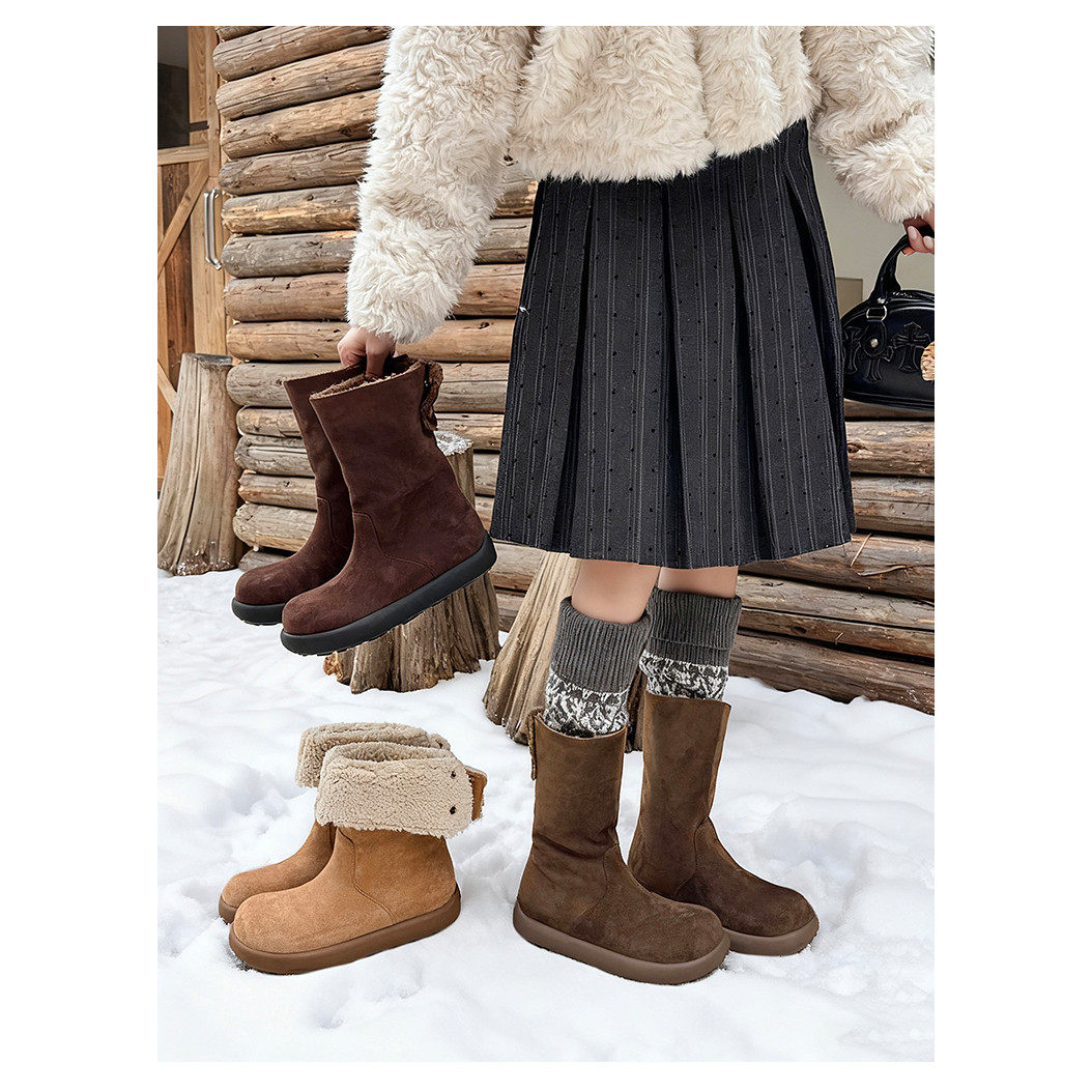 跟高4cm/34-39/可翻折加绒厚齿轮大头短筒雪地靴