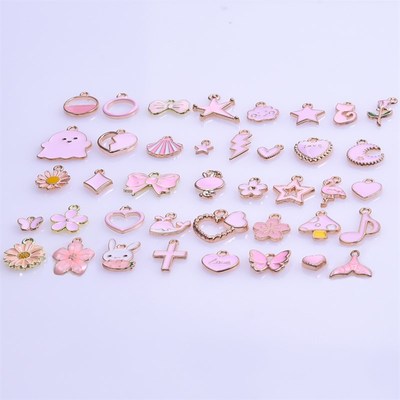 极速40pcs/Lot Cute Pink Eunamel Charm Daisy Rose Flower Acce