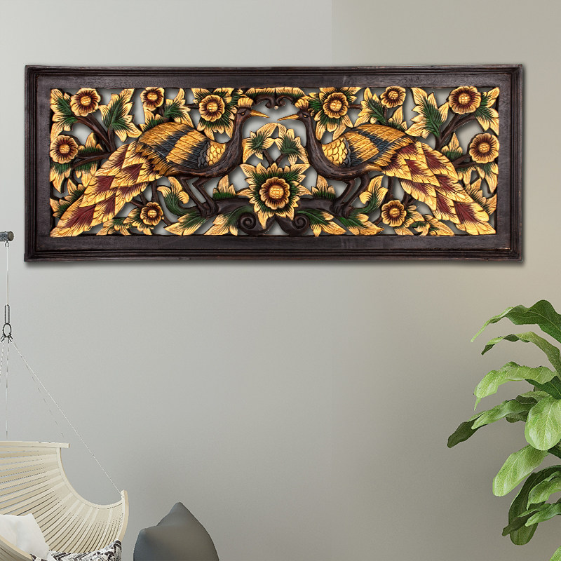 新品泰国孔雀大象雕花件实木通花板东G南亚基础建材客厅玄关隔断