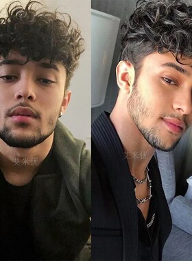 极速男士假发蓬松短卷发欧美假发男式树状羊毛卷假发头套TMan Hai