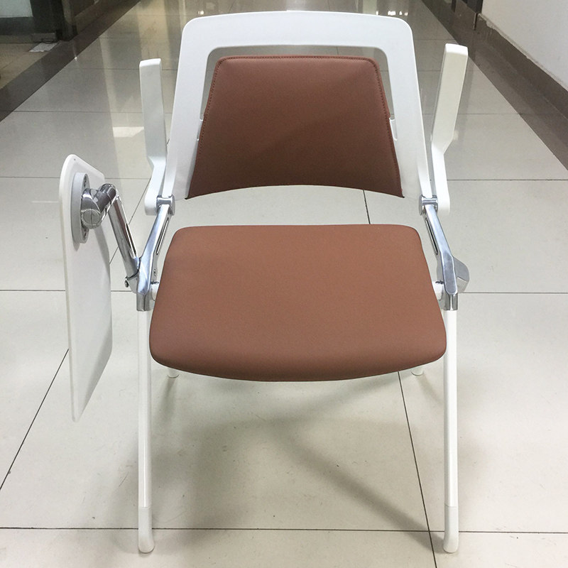 新品带小桌c板培训椅带写字板会议椅皮艺四脚靠背带轮办公椅会议