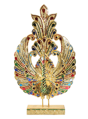 新品泰国木雕g工艺品东南亚风金色孔雀摆件酒店会所客厅玄关门厅