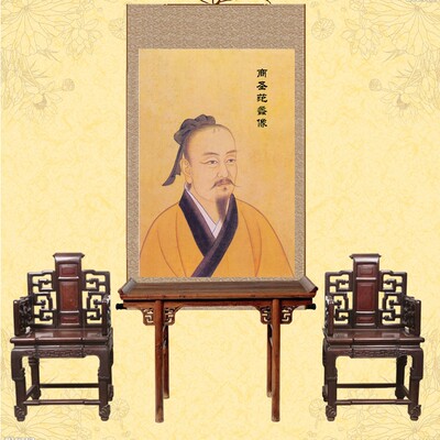 新品商圣范蠡画像丝l绸挂画 名人像卷轴画定制定做 文财神像装饰