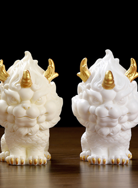新品看门a守护神兽麒麟瑞兽陶瓷像摆件招财佛堂护法佛前观音供奉