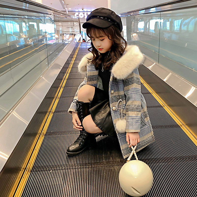 极速韩国女童毛呢外套秋冬装202A3新款加厚冬季小女孩呢子大衣大