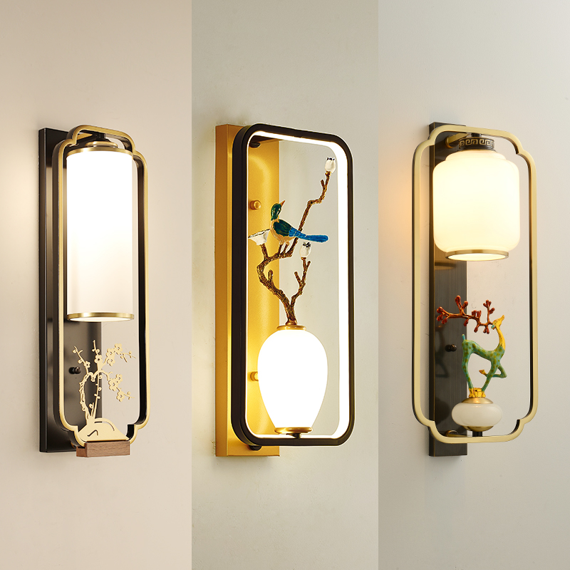极速全铜新中式壁灯禅意客厅茶y馆别墅走廊过道灯楼梯平台卧室床