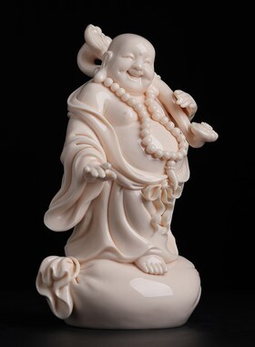 新品戴玉b堂陶瓷如意布袋弥勒开心笑弥勒佛省级大师郑建忠收藏艺