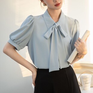 教资公考职业面试正装 新品 夏w季 女短袖 大学生答辩 蝴蝶结白色衬衫