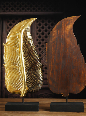 新品泰国木雕工h艺品香蕉叶芭蕉树叶装饰创意摆件客厅茶室桌面禅