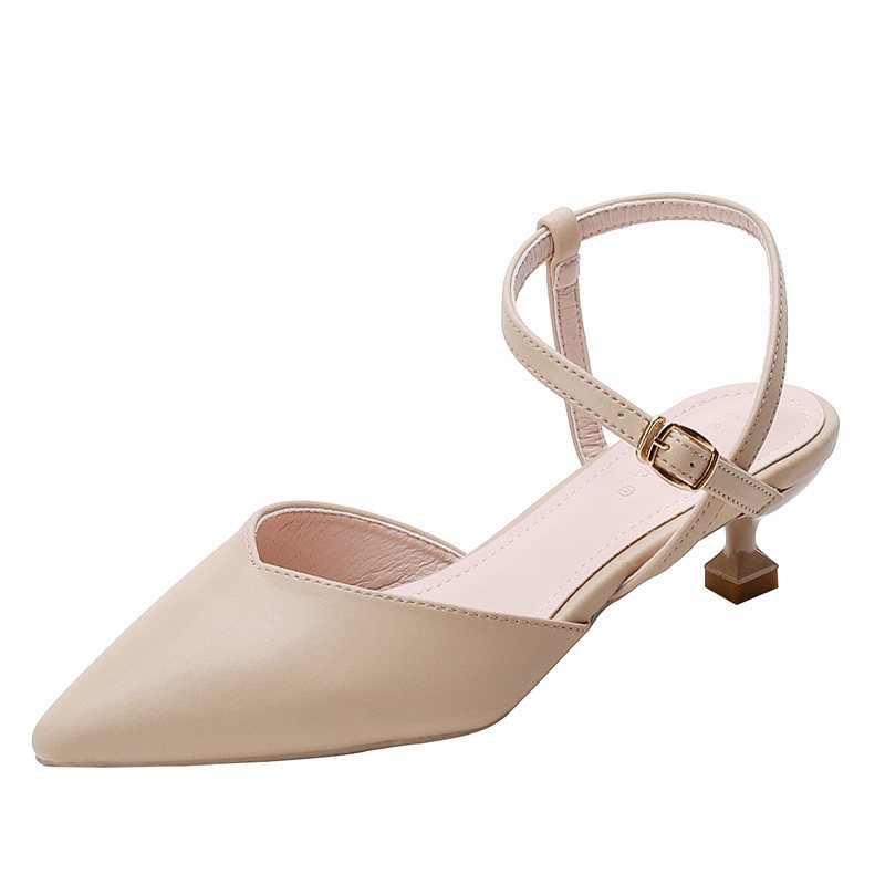 新品高跟鞋2026新款低跟单鞋z女夏款包头凉鞋女尖头细跟裸色配裙