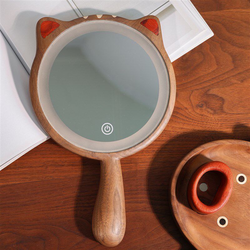 新品被鱼吃的猫化妆镜/创木工坊龙猫鲤鱼镜子化妆镜X带灯三极调光