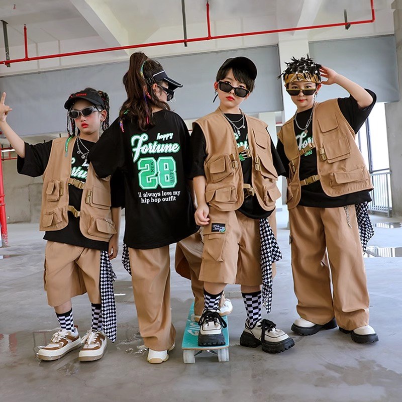 极速少儿街舞演出服男孩嘻哈套装炸B街服装少儿hiphop霹雳舞表演