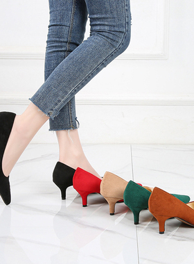 极速High Heel Pumps 5CM Shoes Work Flock LowP Heel Large Siz