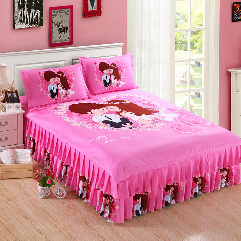 极速大红色c婚庆结婚四件套床上用品1.5m18米床裙被套枕套新婚公