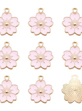 极速10Pccs Pink Sra Flower Charms Alloy Enamel Pendants Char