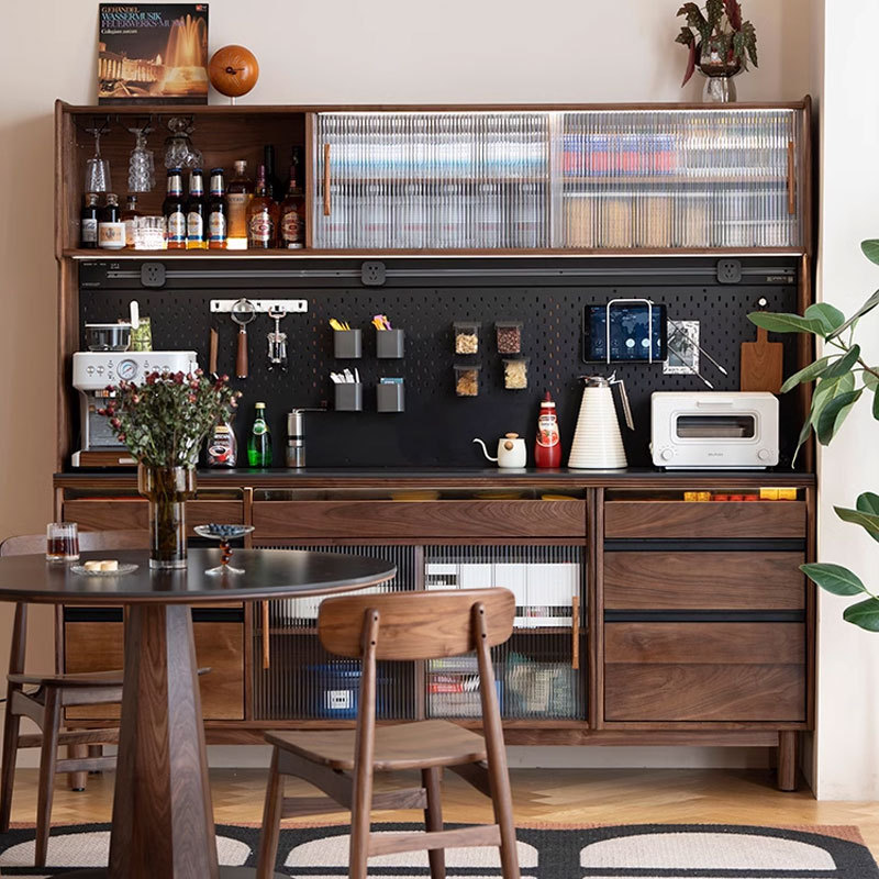 北美黑胡桃木实木餐边柜樱桃木原木一体靠墙家用储物高酒柜茶水柜