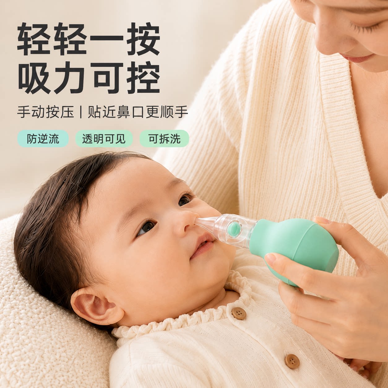 婴儿吸鼻器新生儿小月龄宝宝专用手动防逆流弯头式鼻涕鼻屎清理器