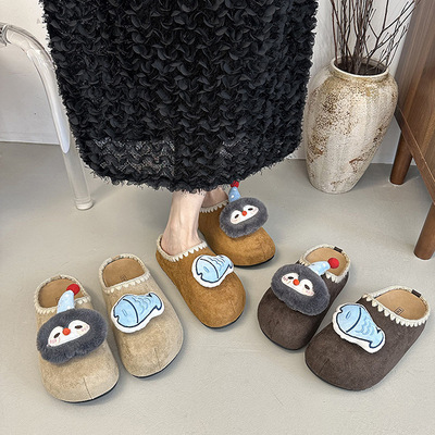 卡通可爱勃肯厚底包头棉拖女2025秋冬新款外穿厚底居家毛毛拖鞋潮