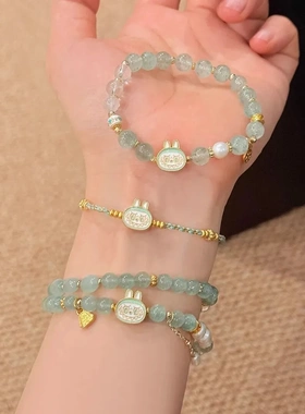 蓝色卡通兔兔拉布布串珠手链labubu精致可爱手串手饰新款个性潮流