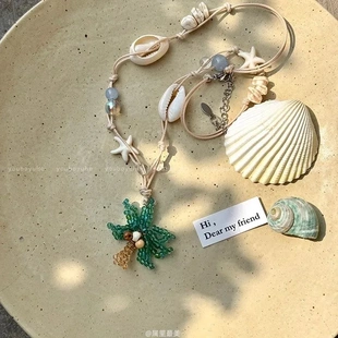 夏季 出片神器 海边度假风天然贝壳串珠项链女甜美小花锁骨链