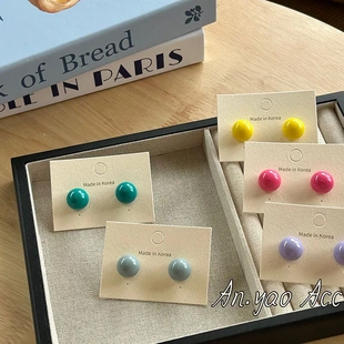 韩国东大门新款 糖果色高腰耳钉女简约小众设计感耳环气质百搭耳饰