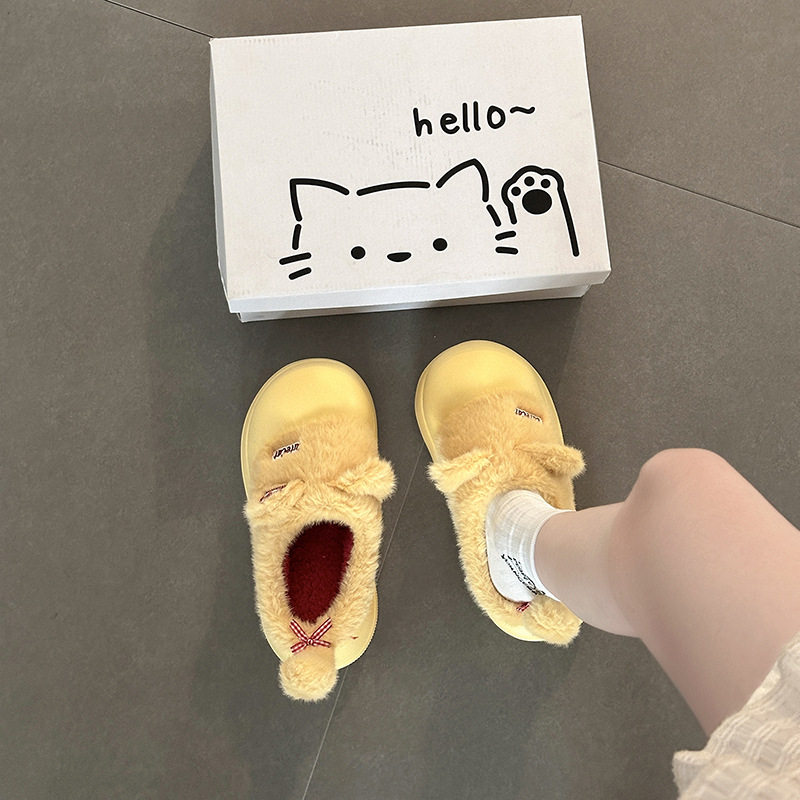 2025年秋冬季新款设计感加绒毛毛拖鞋时尚百搭卡通俏皮包头拖鞋女,女鞋,棉鞋,淘宝优惠券,粉丝福利购,淘宝优惠卷