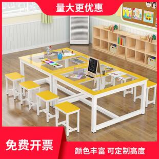 彩色绘画美术桌小学生幼儿园课桌椅玻璃桌子补习班学生培训班桌椅