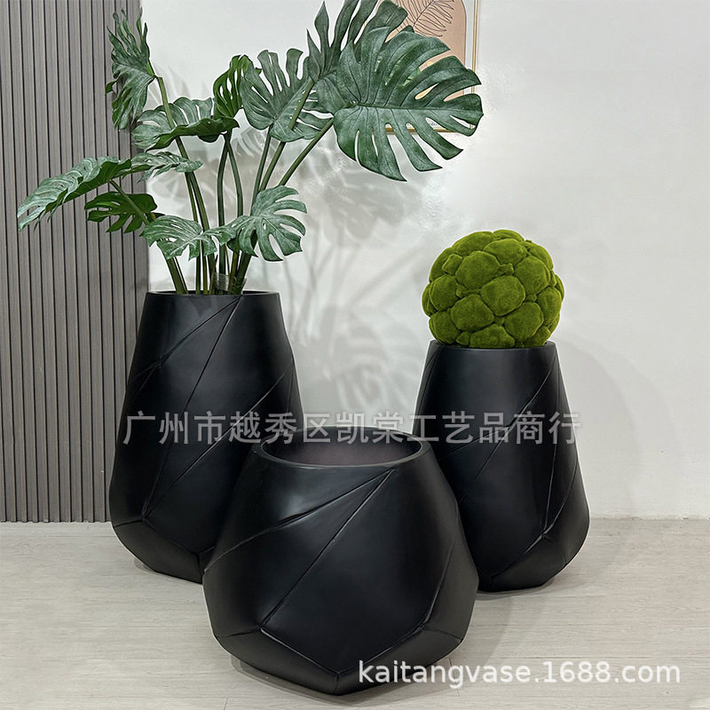 批发简约玻璃钢室内大花盆组合摆设KTV前台花艺装饰酒店别墅商场