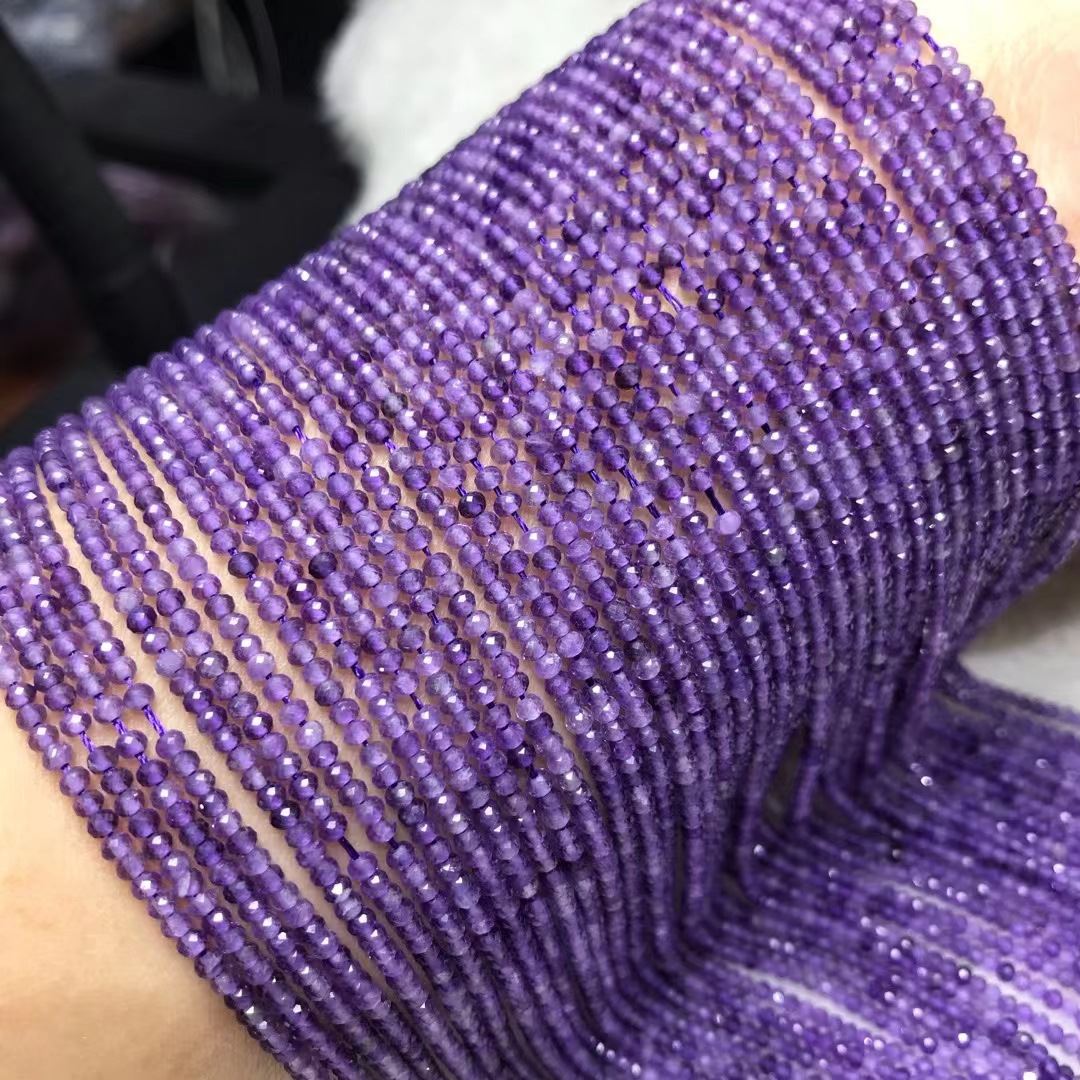 原色紫水晶刻面珠1.5x2mm天然紫水晶钻石面切盘扁珠条珠批发