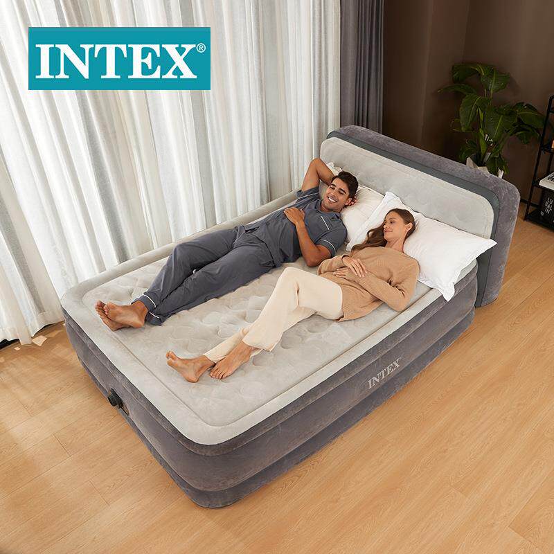 INTEX64448豪华靠背线拉双人充气床内置电泵植绒折叠便携床