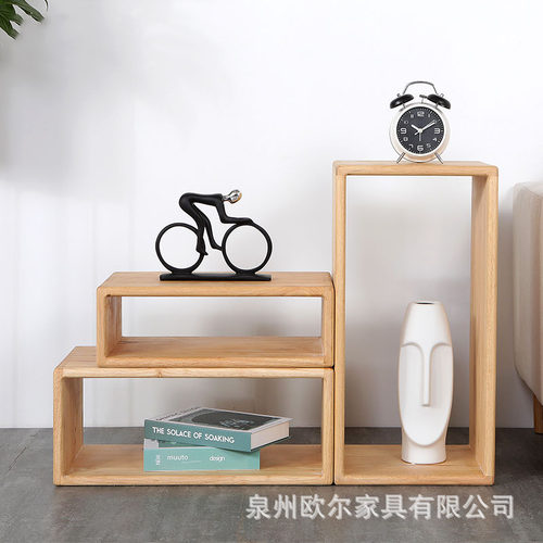 北欧实木木格子置物架客厅玄关落地展示架床头自由组合书架子木框