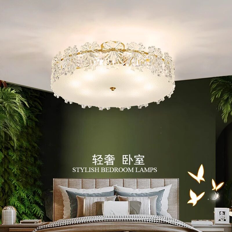 后现代法式艺术中古玻璃吊灯卧室吸顶灯美式轻奢主卧房间圆形灯具