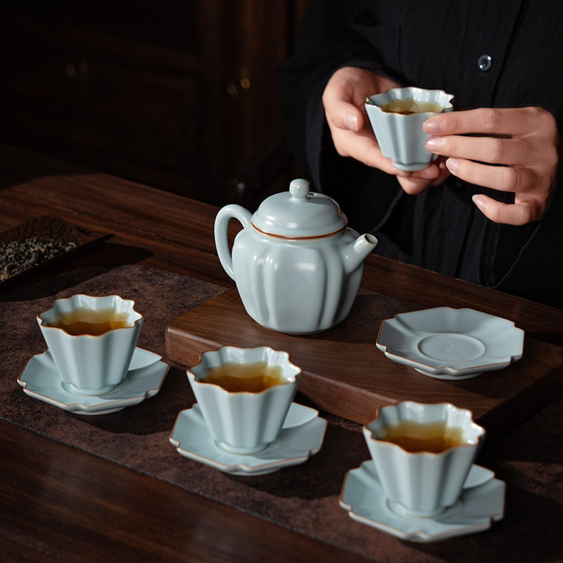 茶具套装新款汝窑泡茶茶壶茶杯轻奢家用功夫高档陶瓷泡茶壶办公室