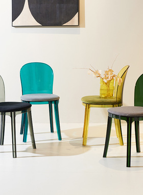 海添透明椅亚克力休闲创意软包餐椅简约现代塑料水晶靠背化妆椅子