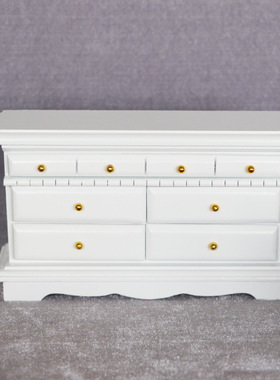 1:12娃娃屋dollhouse迷你家具白色实木五斗柜卧室多抽屉梳妆台