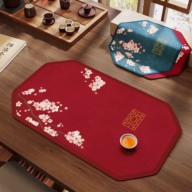 新款 新中式茶席禅意沥水垫茶台吸水垫硅藻泥垫子茶桌垫布桌旗防