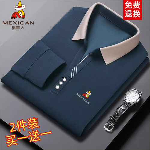 稻草人春秋长袖休闲POLO衫男