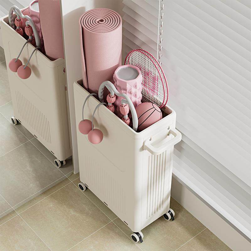 瑜伽垫收纳筐夹缝带轮球架运动器材收纳工具整理箱健身器材置物架