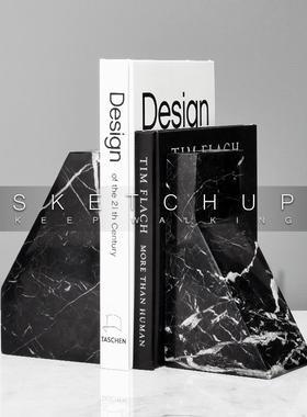 简约现代天然大理石书档摆件样板间书房桌面售楼处书柜书立装饰品