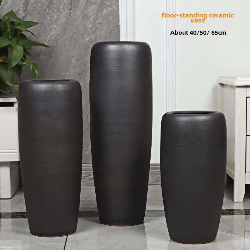 景德镇陶瓷花瓶摆件覆古中式细高哑光落地陶罐插干花样板房软装饰