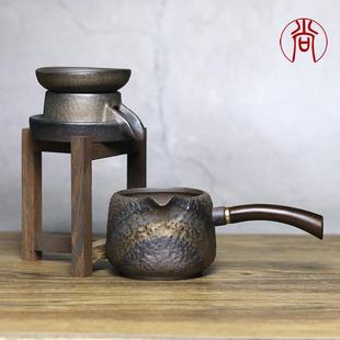 陶瓷仿古家用大号大容量分茶器日式 粗陶侧把公道杯茶漏一套装 公杯