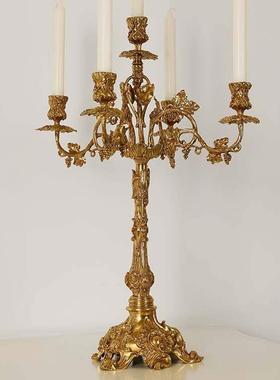 欧式奢华全铜覆古烛台法式软装家居样板房展厅创意黄铜蜡烛摆件