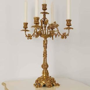 欧式奢华全铜覆古烛台法式软装家居样板房展厅创意黄铜蜡烛摆件