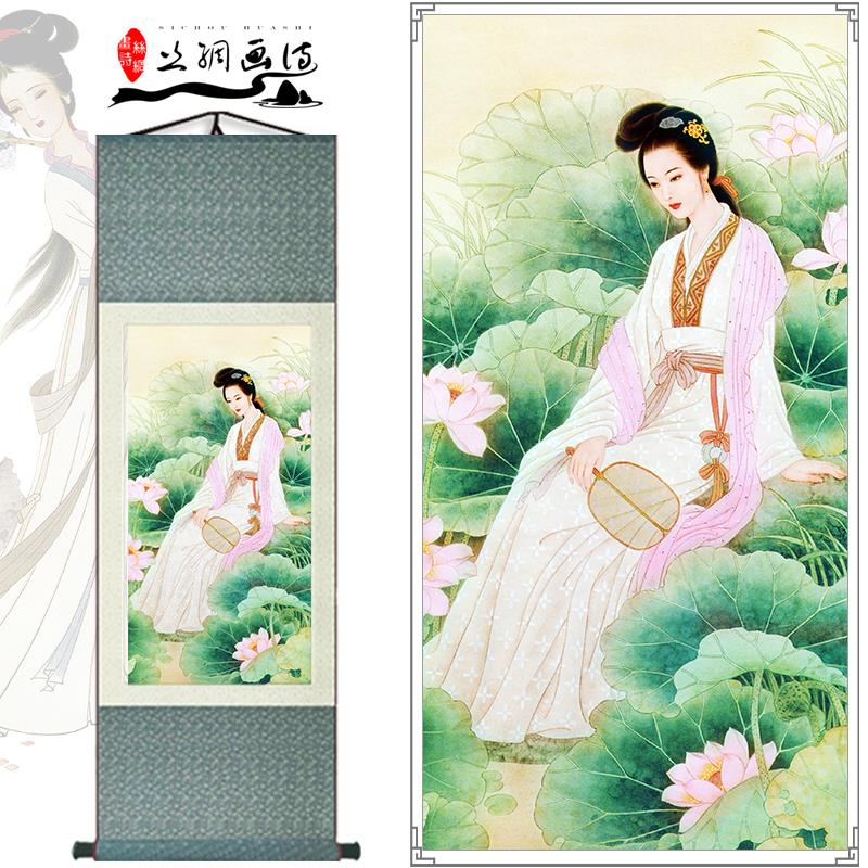 国画人物工笔仕女图卷轴挂画古代古典美人美女客厅字画装饰定制