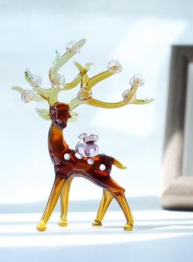 琉璃手工艺品招财梅花鹿桌面摆件一鹿有钱办公桌寓意装饰摆设礼物